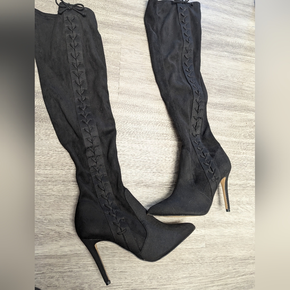 Call it Spring Eroida Black Over The Knee Boots Side Lace up Size 7.5
